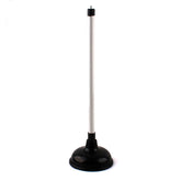 Plunger(L) with a long handle and compact rubber suction base for effective unclogging in households or commercial spaces.